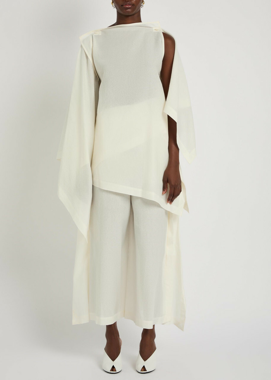 Issey Miyake All Squares Cape-effect Asymmetric Paper-blend top White