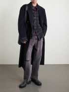 424 - HOORSENBUHS Embroidered Striped Cotton-Blend Flannel Shirt - Black