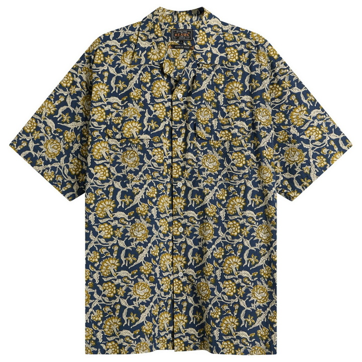 Photo: Beams Plus Men's Block Print Open collar Shirt in Blue