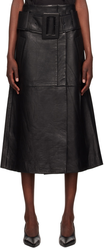 Photo: REMAIN Birger Christensen Black Bonded Leather Midi Skirt
