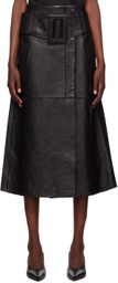 REMAIN Birger Christensen Black Bonded Leather Midi Skirt