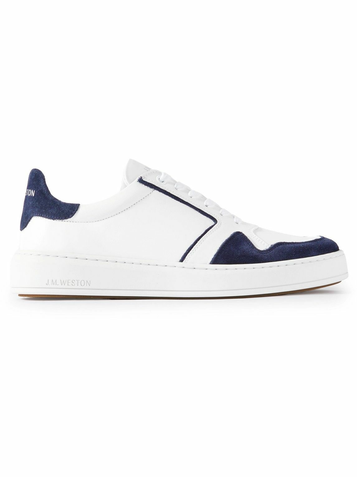Photo: J.M. Weston - On Time Oxford Suede-Trimmed Leather Sneakers - Blue