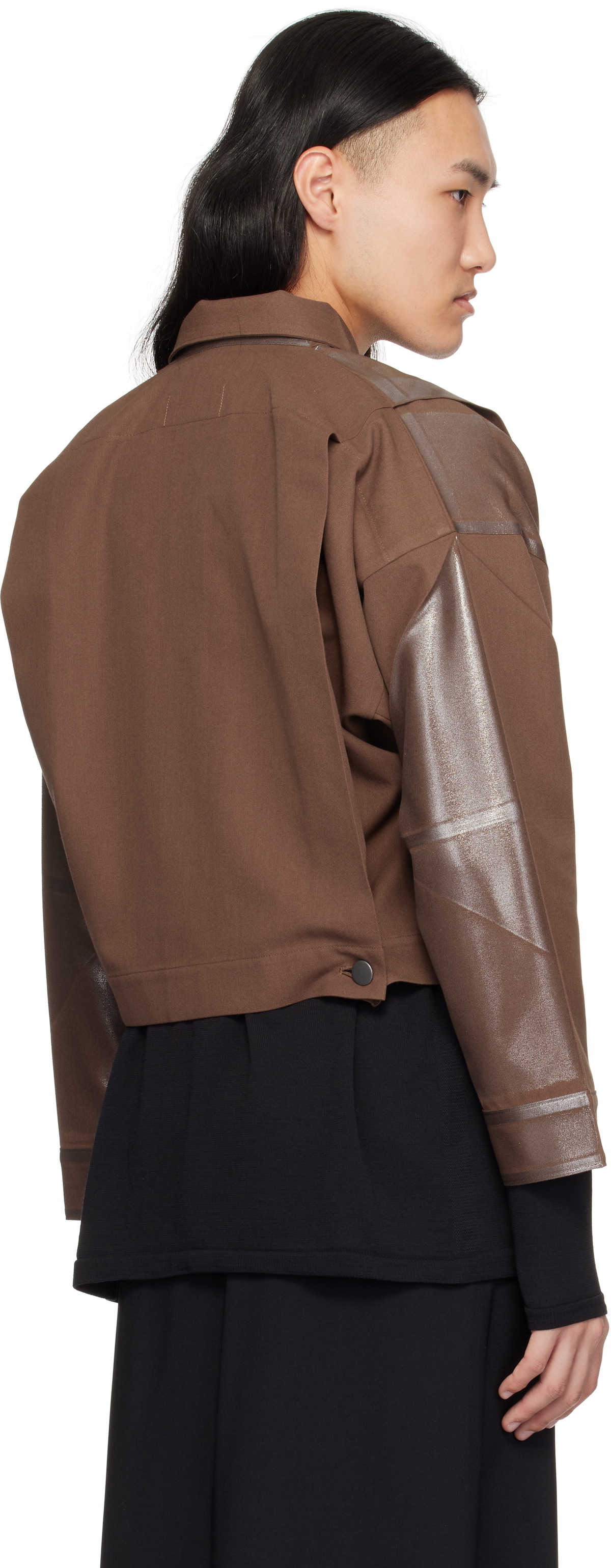132 5. ISSEY MIYAKE Brown Tucked Foil Jacket