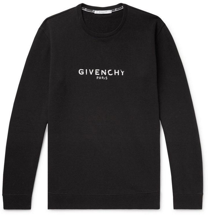 Photo: Givenchy - Distressed Logo-Print Loopback Cotton-Jersey Sweatshirt - Men - Black