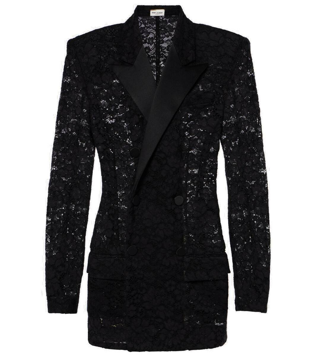 Saint Laurent Satin-trimmed guipure lace tuxedo jacket Saint