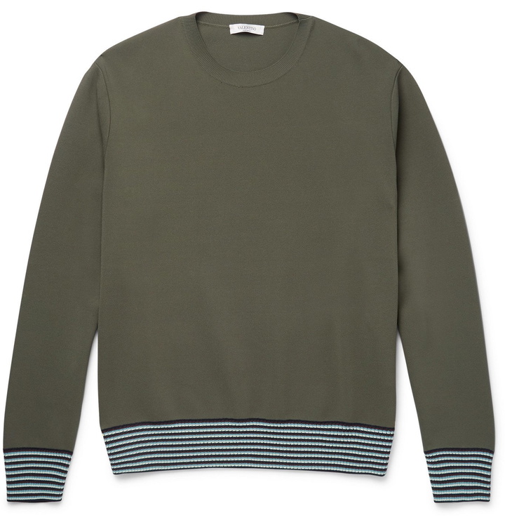 Photo: VALENTINO - Stripe-Trimmed Stretch-Knit Sweatshirt - Green