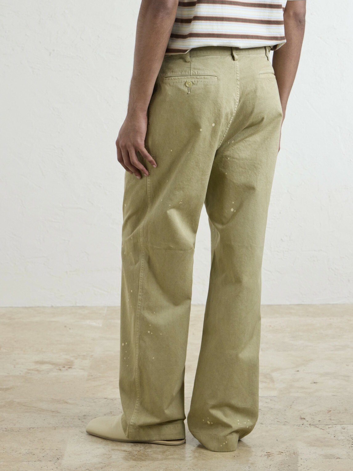Auralee - Wide-Leg Pleated Paint-Splattered Cotton-Twill Chinos - Neutrals