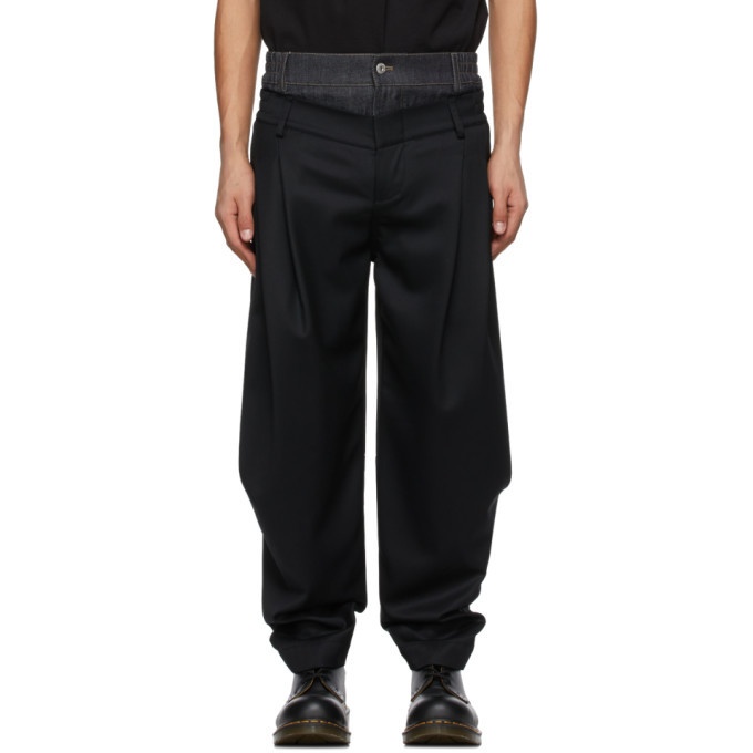 Photo: Feng Chen Wang Black and Navy Wool Double Waistband Trousers