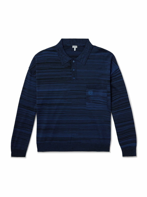 Photo: LOEWE - Logo-Embroidered Space-Dyed Wool Polo Sweater - Blue