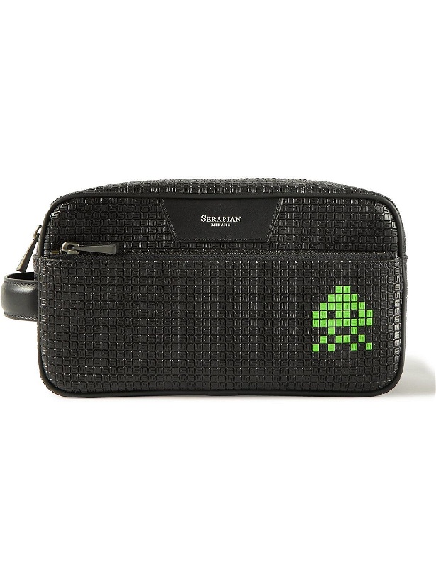 Photo: Serapian - Space Invaders Leather-Trimmed Printed Stepan Coated-Canvas Wash Bag