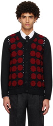 Ernest W. Baker Black & Red Rose Cardigan