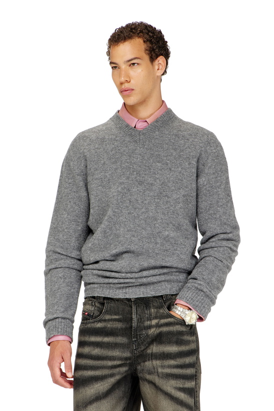 Photo: Diesel V-neck jumper in wrinkled boiled knit - Knitwear Mens in Grey