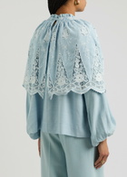 Lug Von Siga Artemis Broderie Anglaise Woven Cape Blouse Light Blue