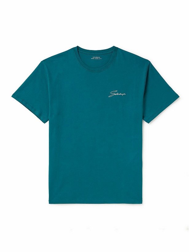 Photo: Saturdays NYC - Signature Logo-Embroidered Cotton-Jersey T-Shirt - Blue