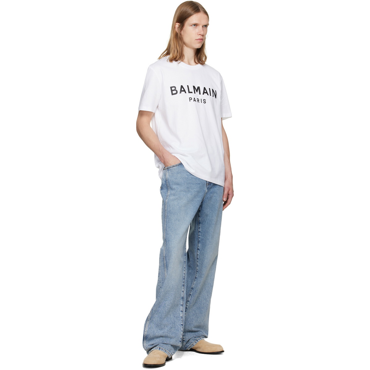 BALMAIN White 'Balmain Paris' Print T-shirt
