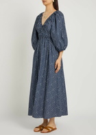Matteau Printed Cotton-poplin Midi Dress Blue