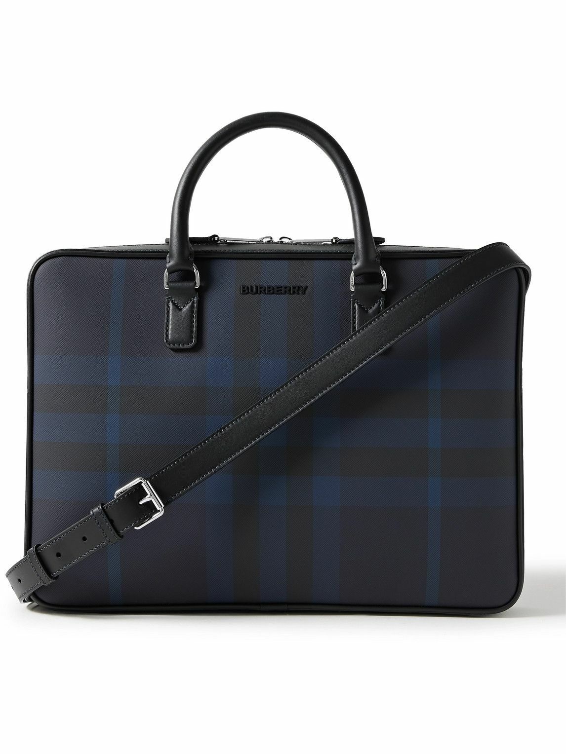 Photo: Burberry - Leather-Trimmed Checked Coated-Canvas Briefcase