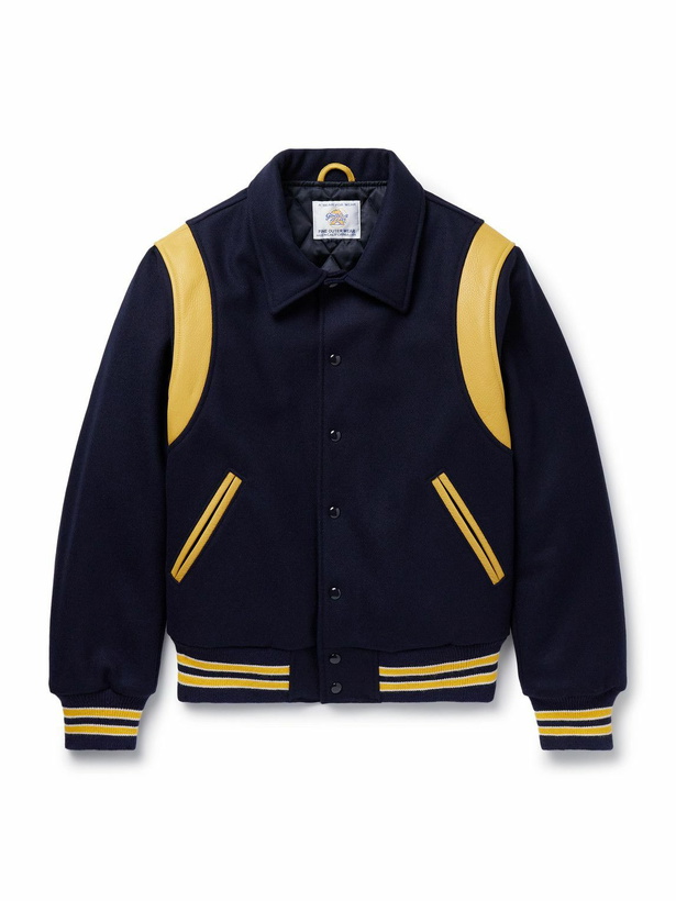 Photo: Golden Bear - Striped Leather-Trimmed Padded Wool-Blend Felt Varsity Jacket - Blue