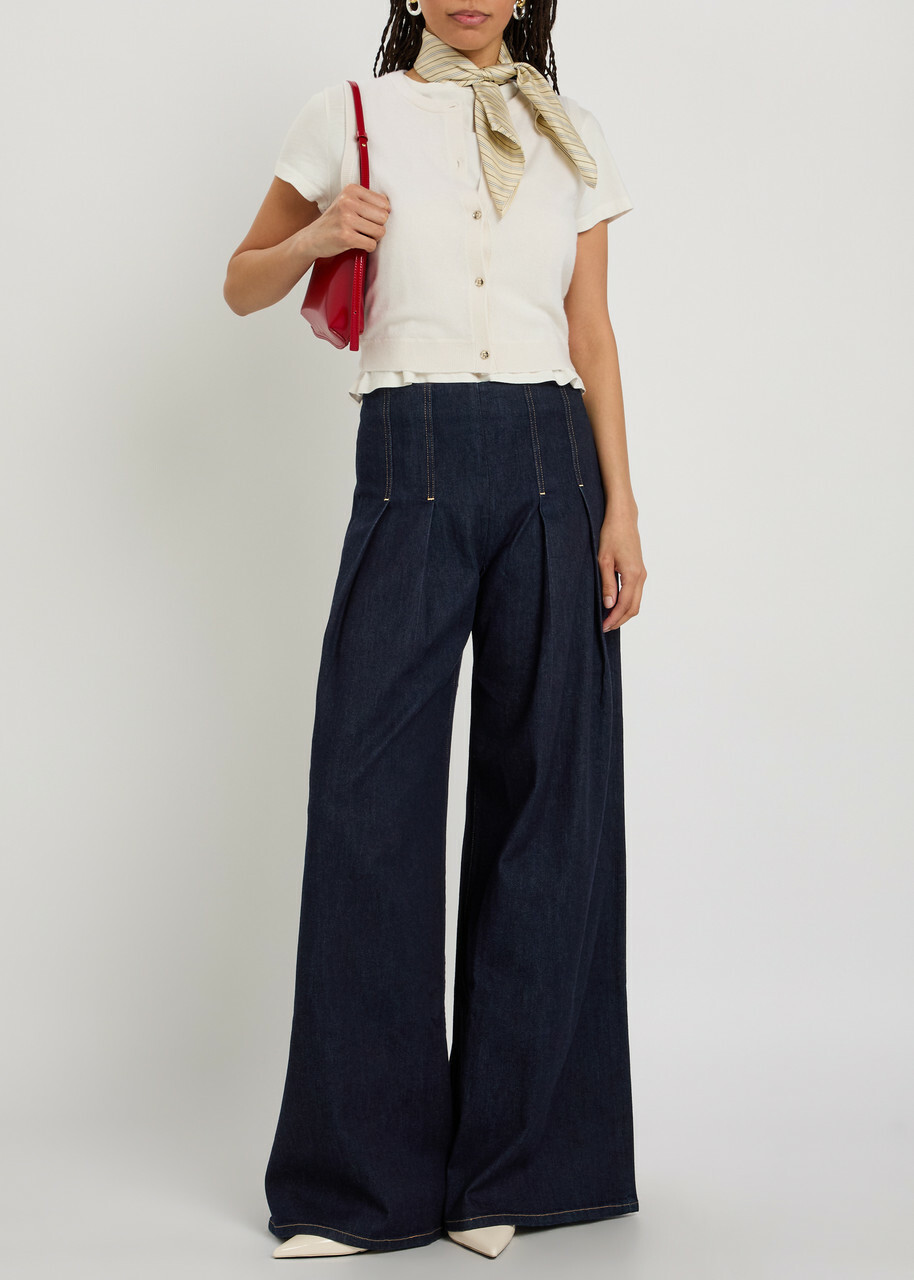 Alice + Olivia Henry Pleated Wide-leg Denim Trousers