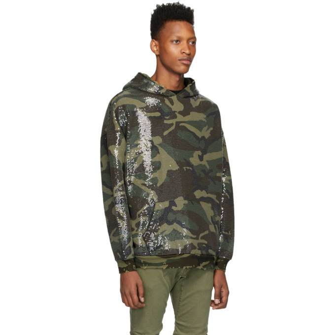 R13 Green Camouflage Sequined Hoodie R13