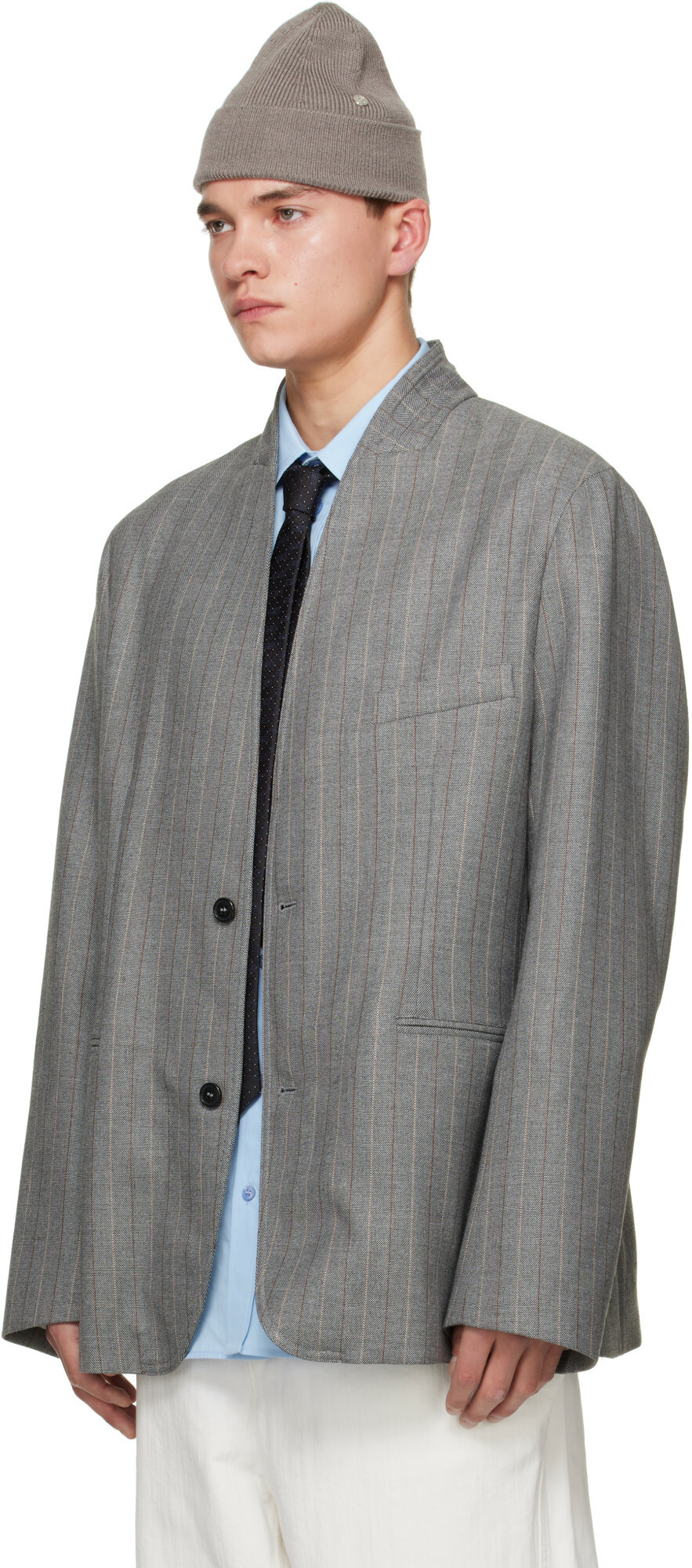 Hed Mayner Gray Striped Herringbone Blazer