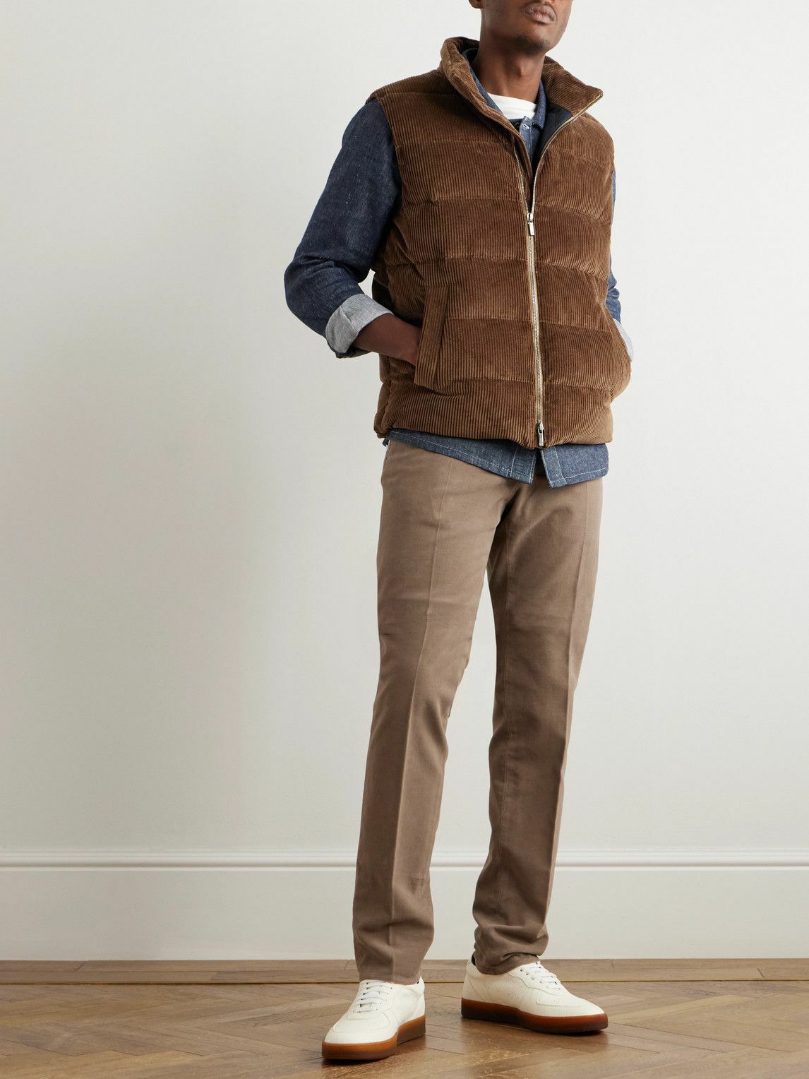 Incotex - Montedoro Quilted Cotton-Corduroy Down Gilet - Brown