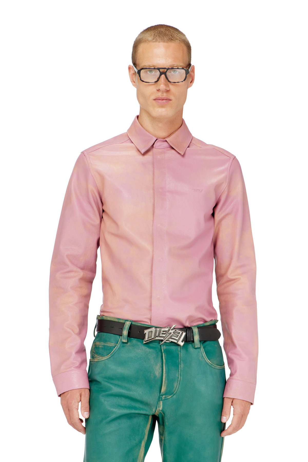 Diesel Shirt in treated leather - Shirts Mens in Pink