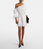 Saint Laurent Embroidered ruffled cotton poplin minidress