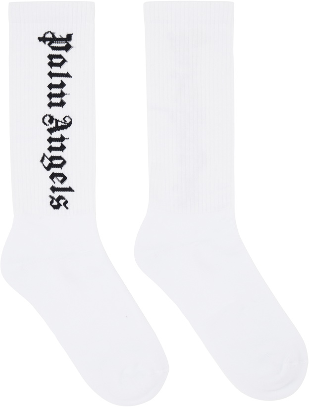 Photo: Palm Angels White Classic Logo Socks