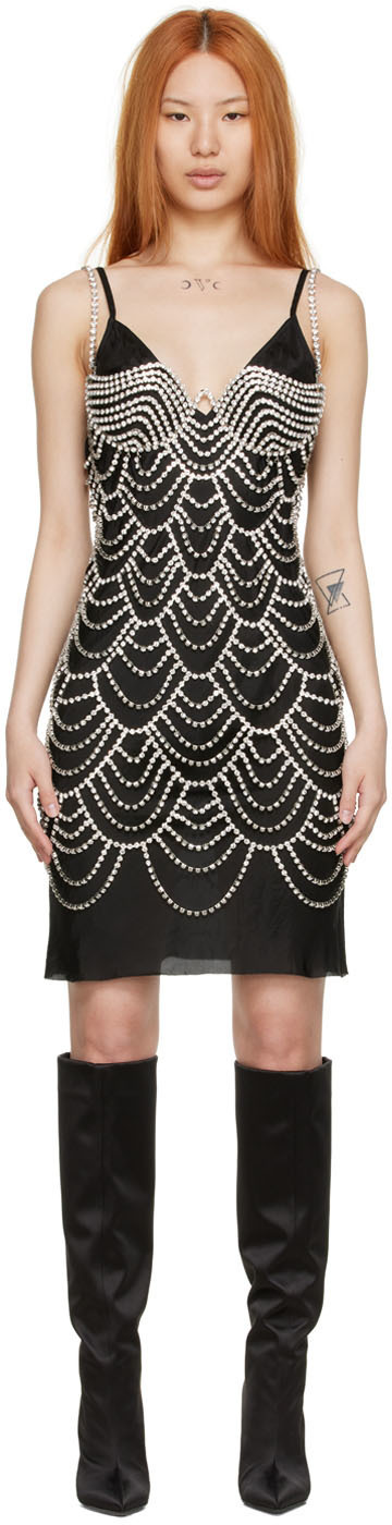 AREA Silver Scalloped Crystal Mini Dress AREA