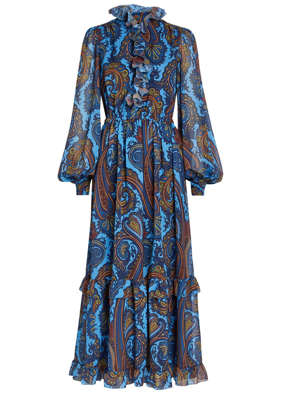 Etro Paisley-print Ruffled Chiffon Maxi Dress Multicoloured