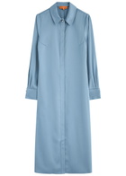 Stine Goya Satin Midi Shirt Dress Blue