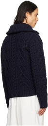 Dries Van Noten Navy Cable Zip Sweater