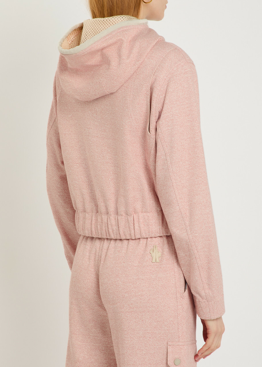 Moncler Logo-appliquéd Hooded Linen-blend Sweatshirt Light Pink