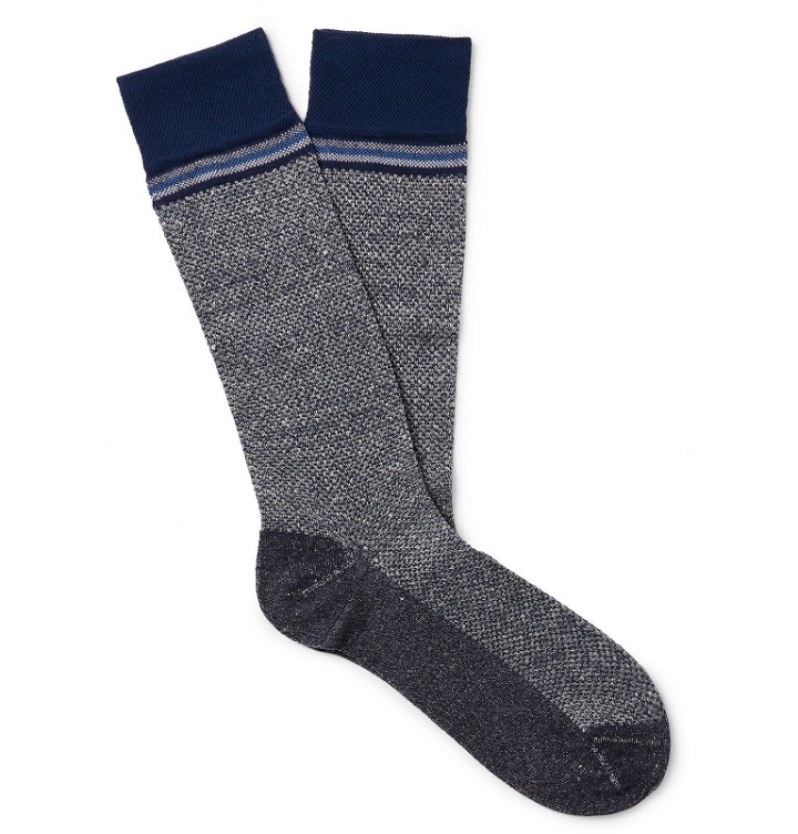 Photo: Marcoliani - Striped Textured Mélange Stretch-Knit Socks - Blue