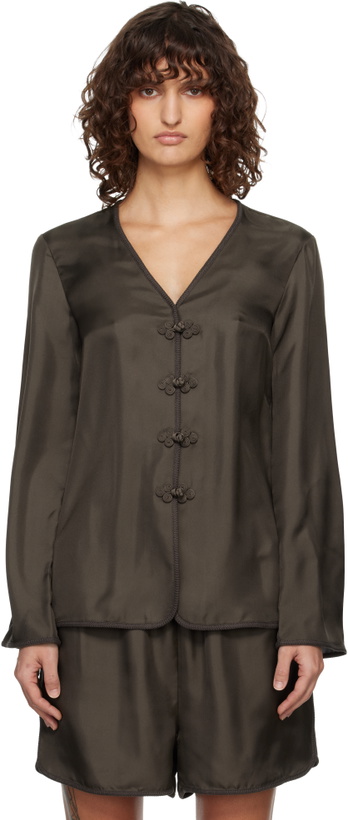 Photo: Róhe Brown Pankou Closure Silk Blouse