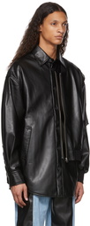 Feng Chen Wang Black Faux-Leather Deconstructed Jacket