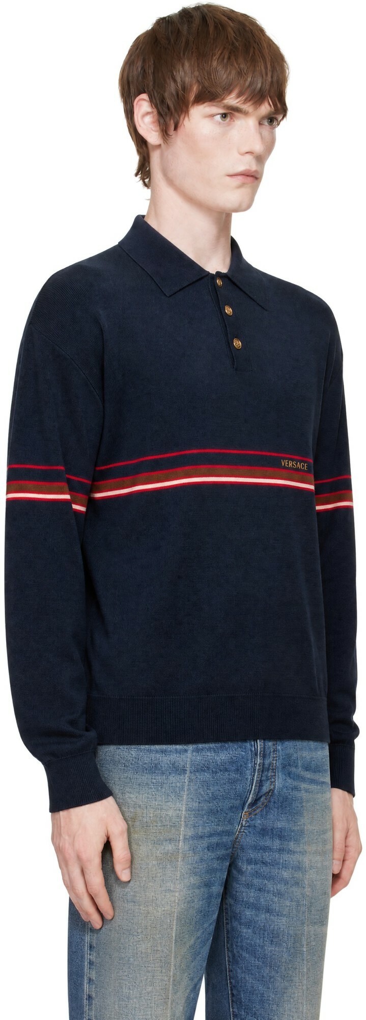 Versace Navy Knit Athleisure Polo