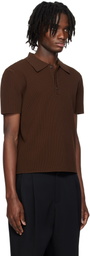 RECTO Brown Compact Knit Classic Polo