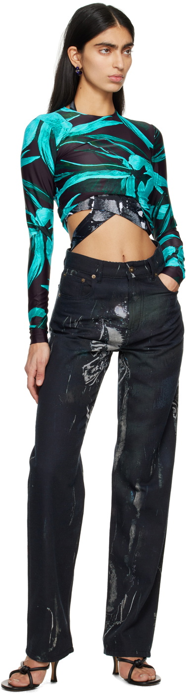 Louisa Ballou Black & Blue Printed Long Sleeve T-Shirt
