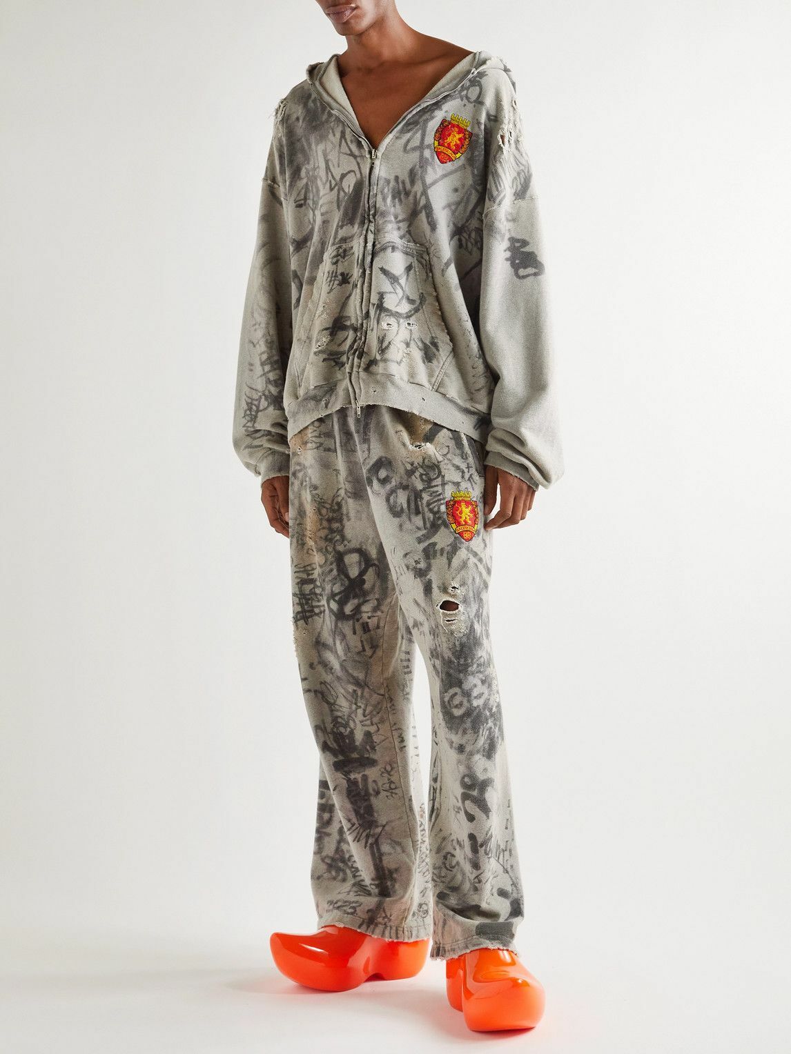 Balenciaga - Logo-Appliquéd Distressed Printed Cotton-Jersey