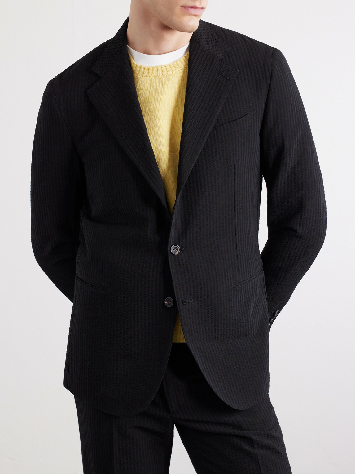 J. Mueser - Seersucker Virgin Wool Suit Jacket - Black