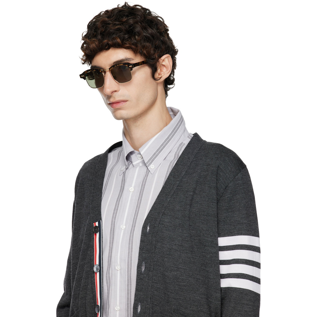 Thom Browne Brown Acetate & Titanium Square Sunglasses