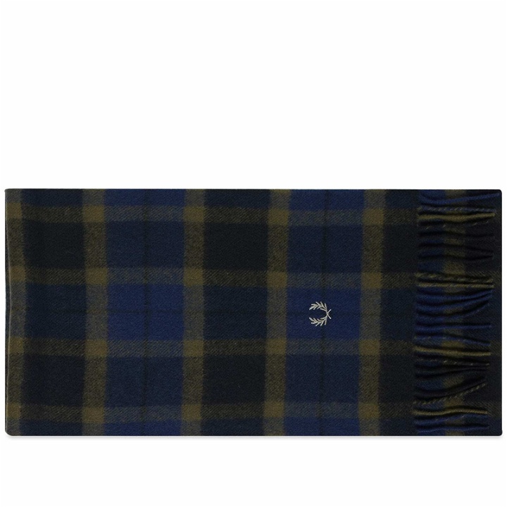 Photo: Fred Perry Men's Lambswool Tartan Scarf in Filed Green/Light Oyster