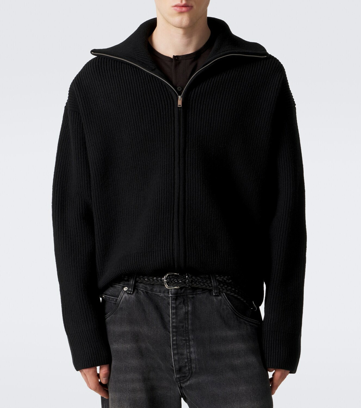 Studio Nicholson Ribbed-knit wool zip-up sweater