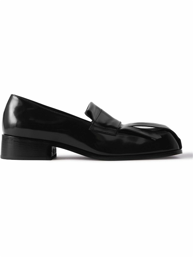 Photo: Raf Simons - Fringed Glossed-Leather Loafers - Black