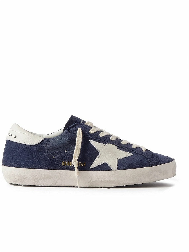 Photo: Golden Goose - Super-Star Distressed Leather-Trimmed Suede Sneakers - Blue