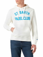 MC2 Saint Barth Man Cotton Hooded White Sweatshirt With Bluette St. Barth Padel Club Print