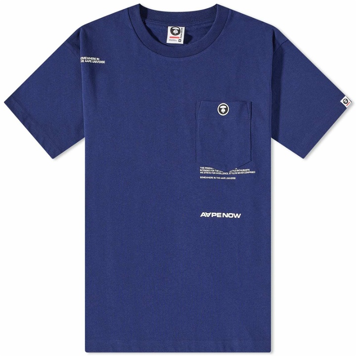 Photo: Men's AAPE Now Silicone Badge Pocket T-Shirt in Medieval Blue