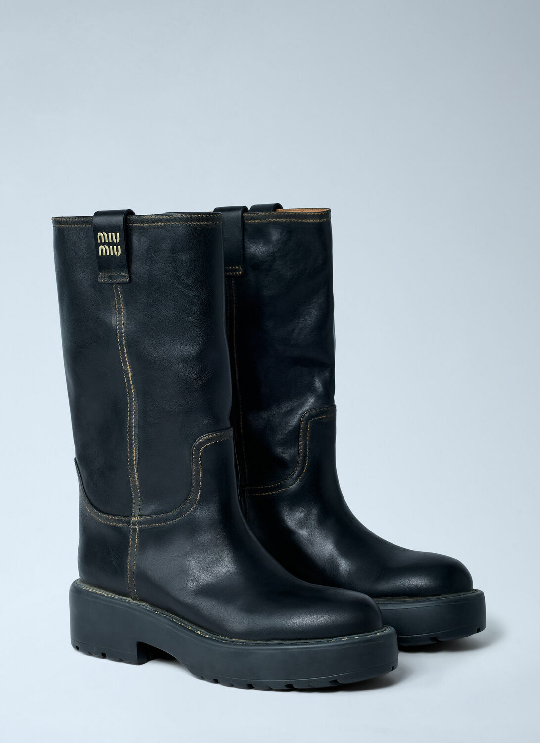 Miu Miu Leather Logo Motif Boots